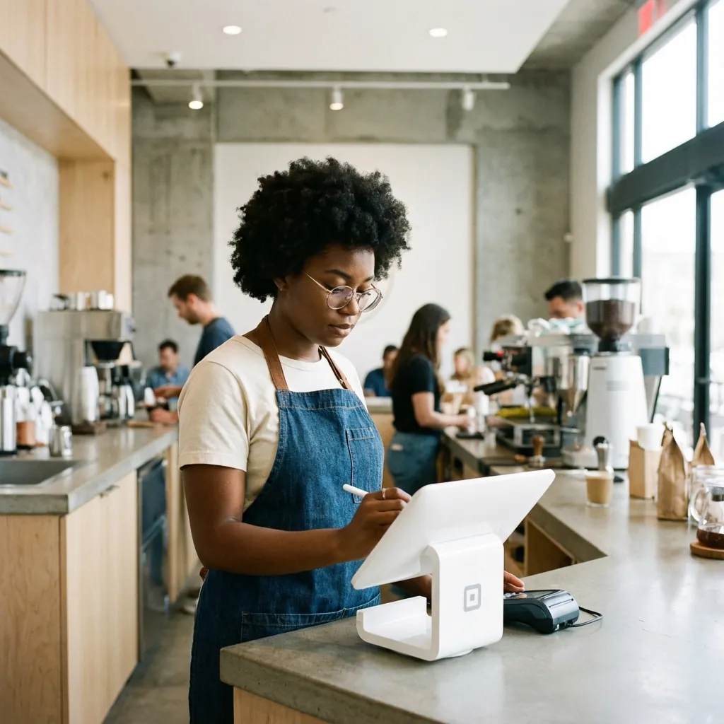 Retail staff using POS tablet